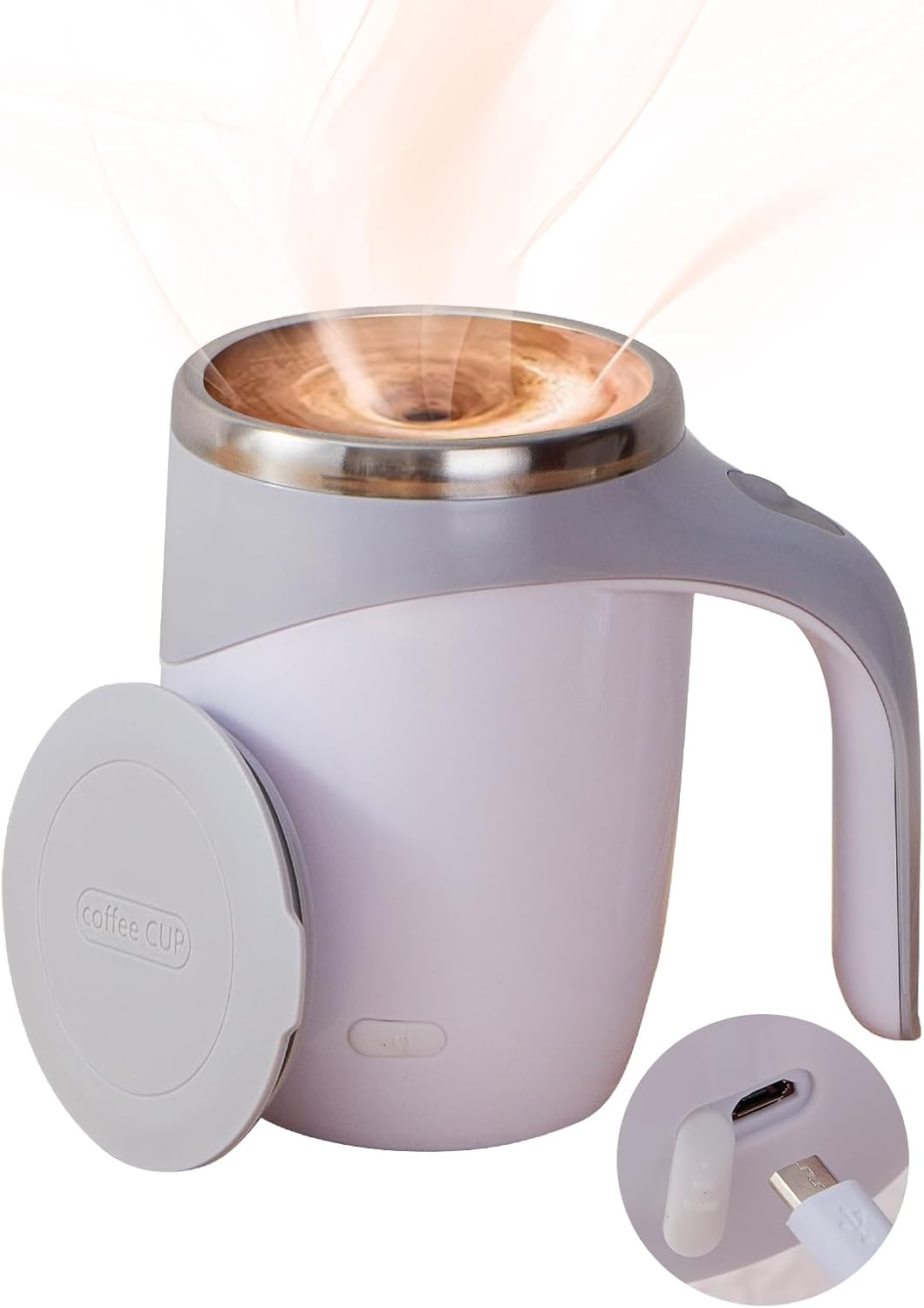 Automatic Stirring Coffee Mug, Rechargeable Automatic Stirring Coffee Mug, Electric Fun Automatic Stirring Mug, Stainless Steel Travel Coffee Mug for Office Use (White)