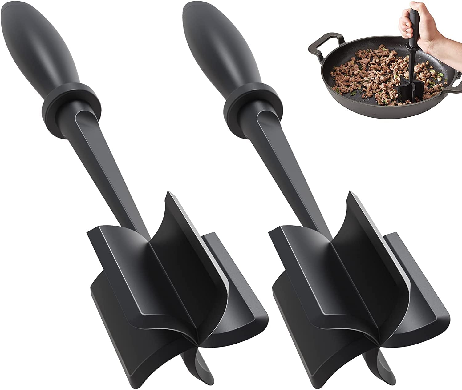 Meat Chopper, Hamburger Grinder, Premium Heat Resistant Smasher for Ground Beef, Burger Grinder Nylon Potato Mix Tool-Black