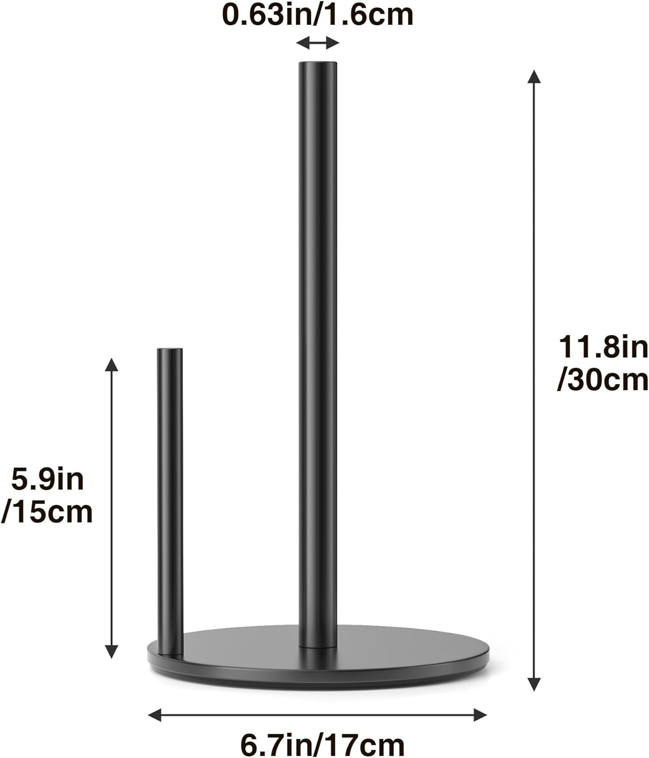 Paper Towel Holder Black Kitchen Roll Holder, Premium Stainless Steel Paper Towel Holder for Kitchen Roll Organize, Countertop Roll Dispenser with Weighted Base