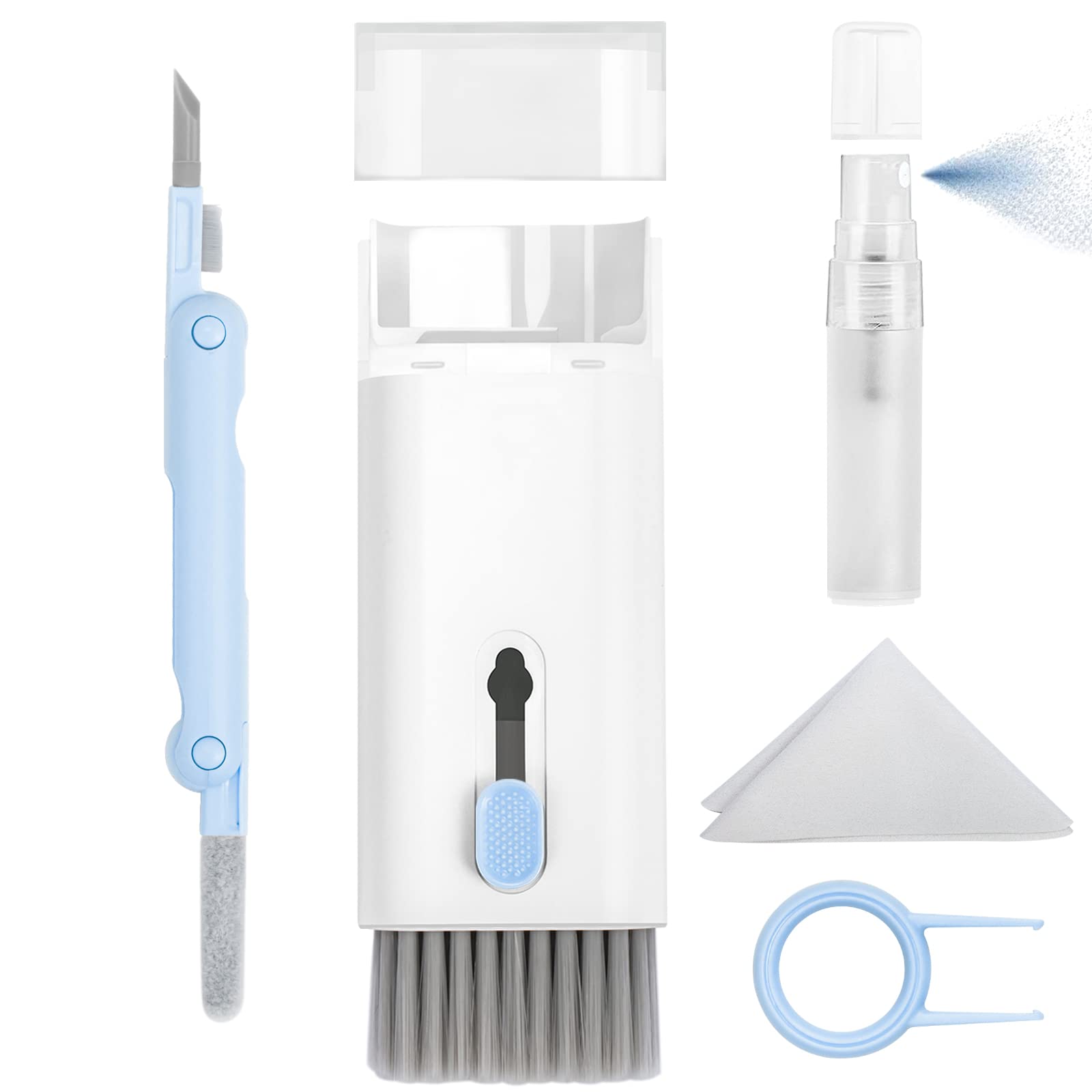 Walrfid Airpods Electronic Screen 7 in 1 Cleaner Kit Laptop Keyboard Cleaning Tool for ipad/iwatch/Computer/Phone/MacBook with 5ml Touchscreen Cleaners Mist (Grey)