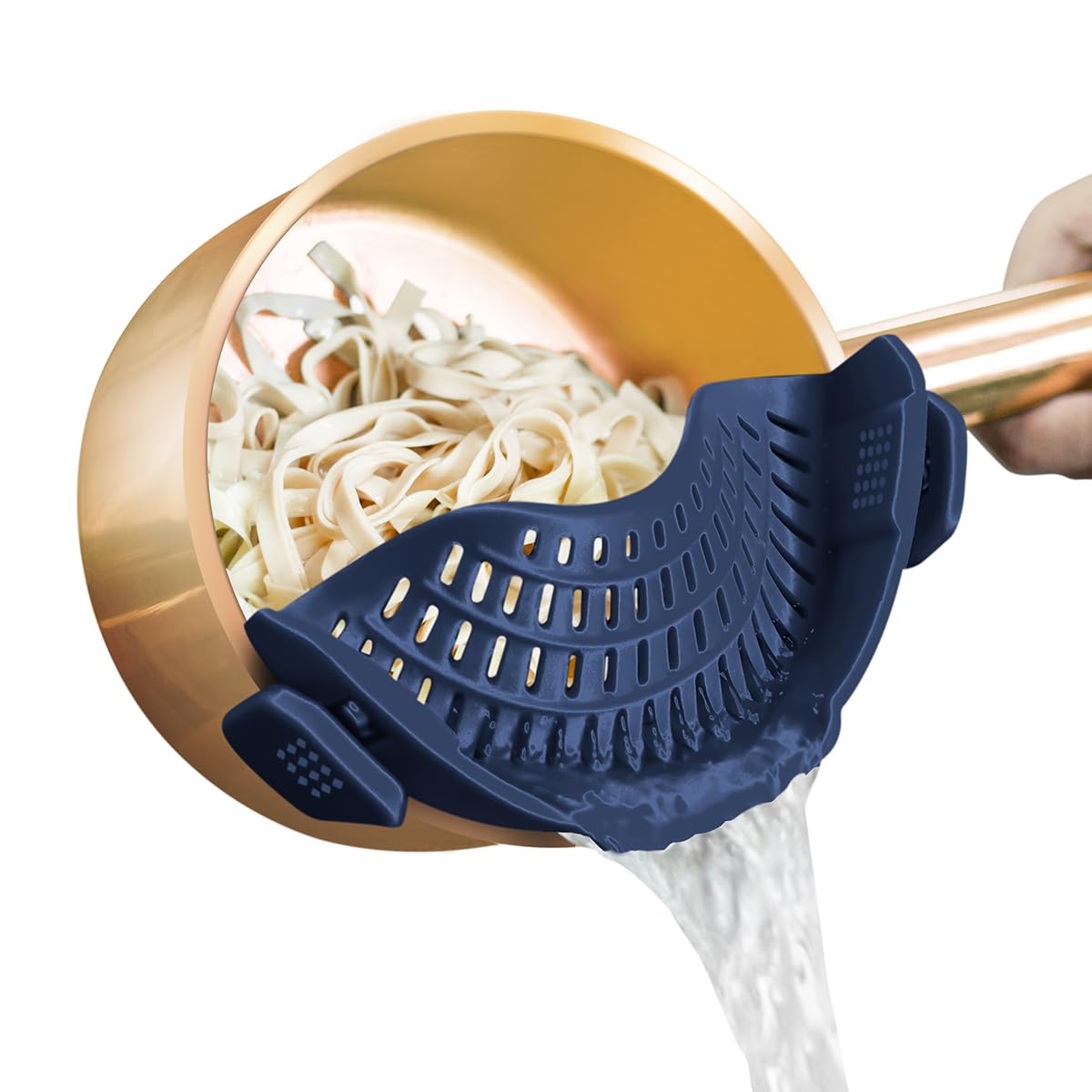 AUOON Clip On Strainer Silicone for All Pots and Pans, Pasta Strainer Clip on Food Strainer for Meat Vegetables Fruit Silicone Kitchen Colander
