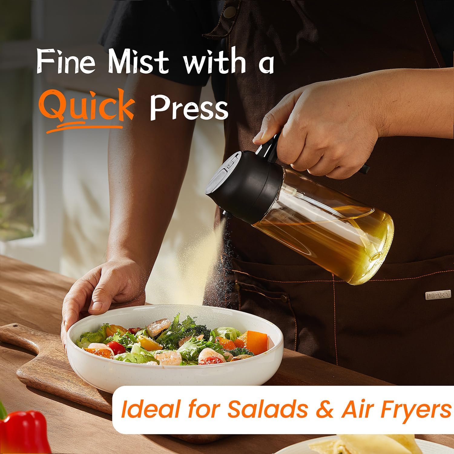 TrendPlain 16oz/470ml Glass Olive Oil Sprayer for Cooking - 2 in 1 Olive Oil Dispenser for Kitchen Gadgets, Air Fryer, Salad, and BBQ - Black