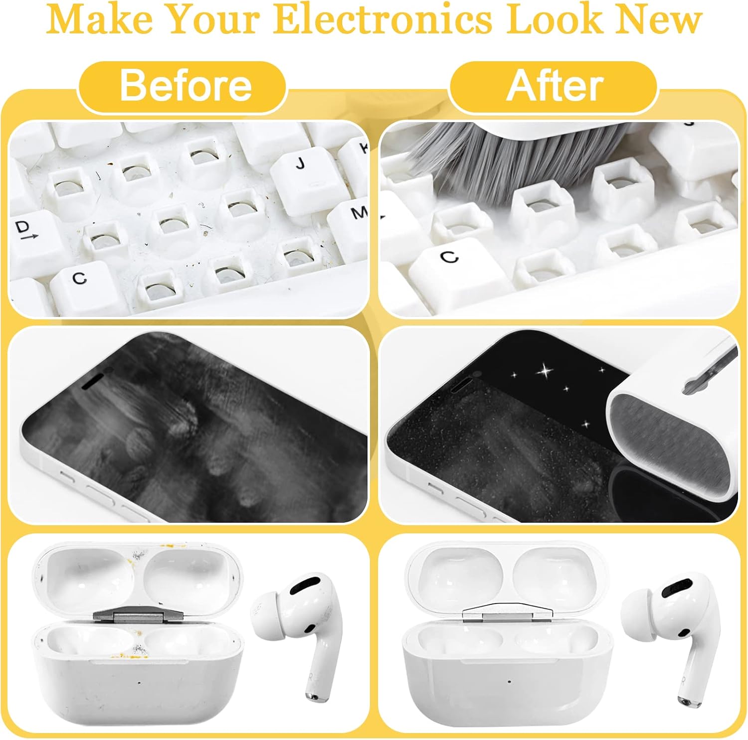 Walrfid Airpods Electronic Screen 7 in 1 Cleaner Kit Laptop Keyboard Cleaning Tool for ipad/iwatch/Computer/Phone/MacBook with 5ml Touchscreen Cleaners Mist (Grey)