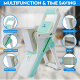 Upgraded Safe Mandoline Slicer for kitchen - Versatile Vegetable Slicer & Chopper with Adjustable Thickness, Easy-to-Clean, Premium Stainless-Steel Blades, Ideal for Onions, Zucchini, Potatoes (Green)