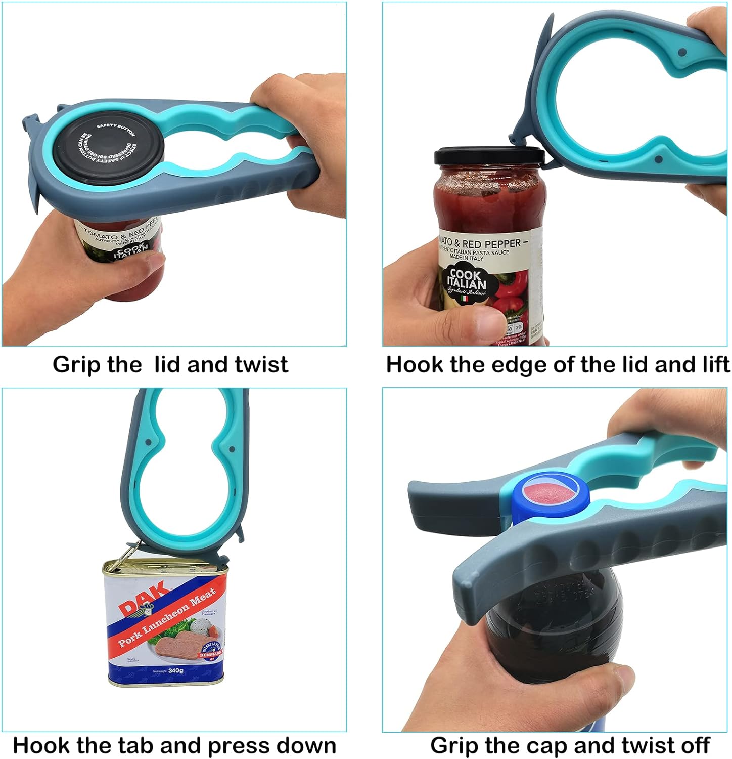Otstar Jar Opener Bottle Opener and Can Opener for Weak hands, Seniors with Arthritis and Anyone with Low Strength, Mutil Jar Opener Get Lids Off Easily (Blue and Grey)