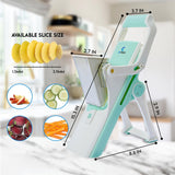 Upgraded Safe Mandoline Slicer for kitchen - Versatile Vegetable Slicer & Chopper with Adjustable Thickness, Easy-to-Clean, Premium Stainless-Steel Blades, Ideal for Onions, Zucchini, Potatoes (Green)