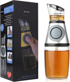 Glass Oil Bottle, 8.5 Oz Wide Mouth Kitchen Oil Dispenser with Measuring, for Cooking, Baking, Frying, Salads, BBQ, Picnics