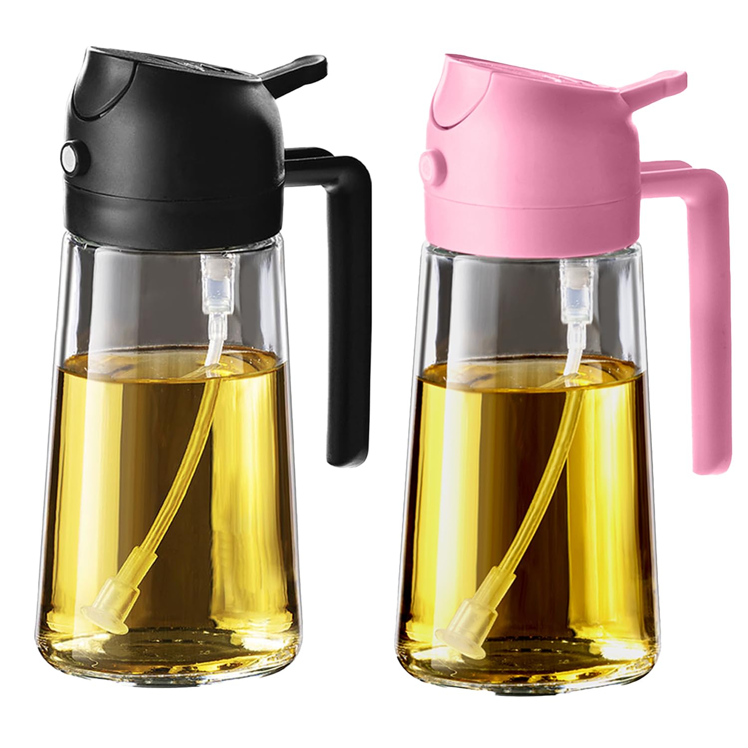 TrendPlain 16oz/470ml Glass Olive Oil Sprayer for Cooking - 2 in 1 Olive Oil Dispenser for Kitchen Gadgets, Air Fryer, Salad, and BBQ - Black