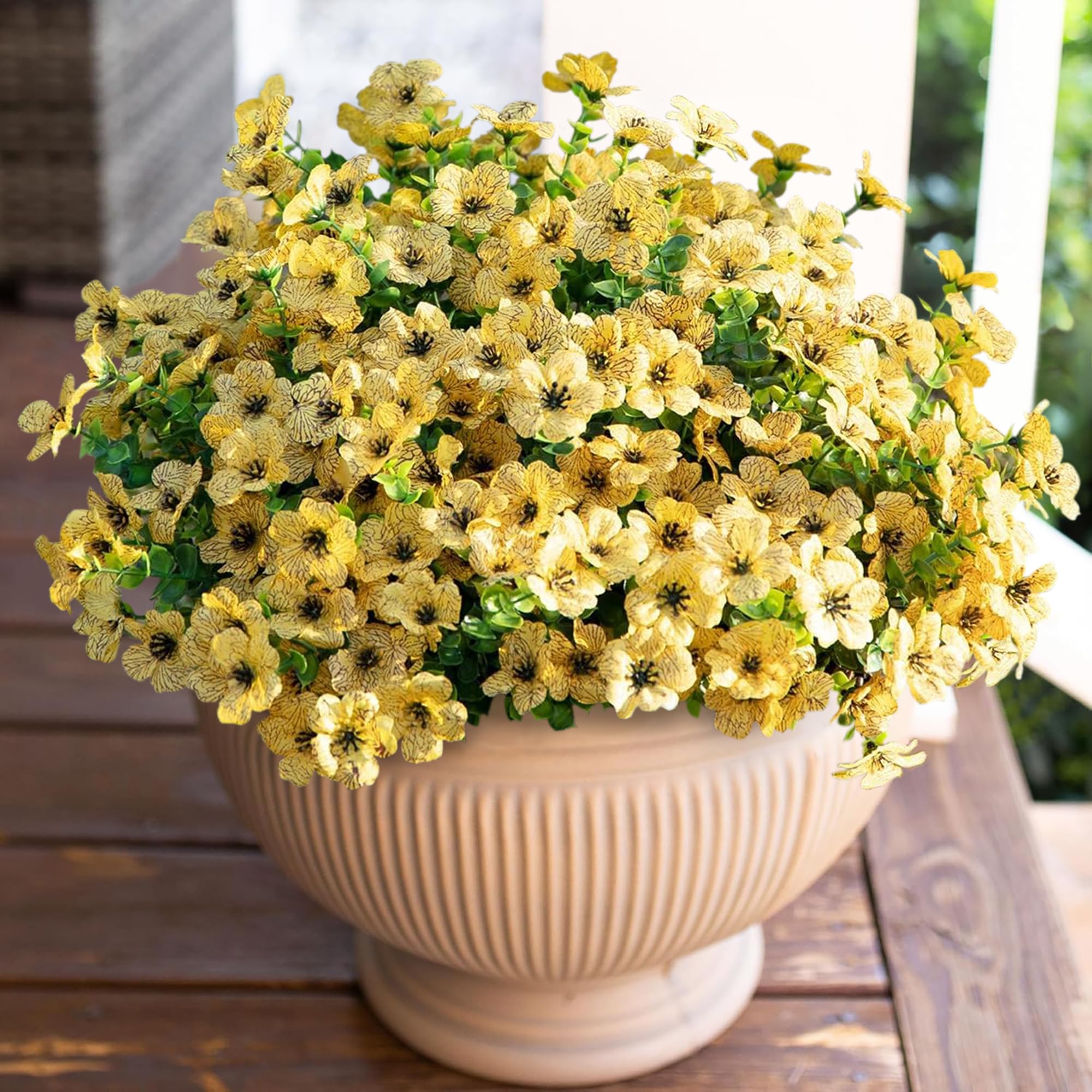 Artificial Flowers for Outdoor Indoor Garden Home Decoration, Faux Flower Daisy with Eucalyptus Leaves Fake Plants Greenery Boxwood Porch Patio, 12 Bundles (Mix Pink Red Purple Yellow)