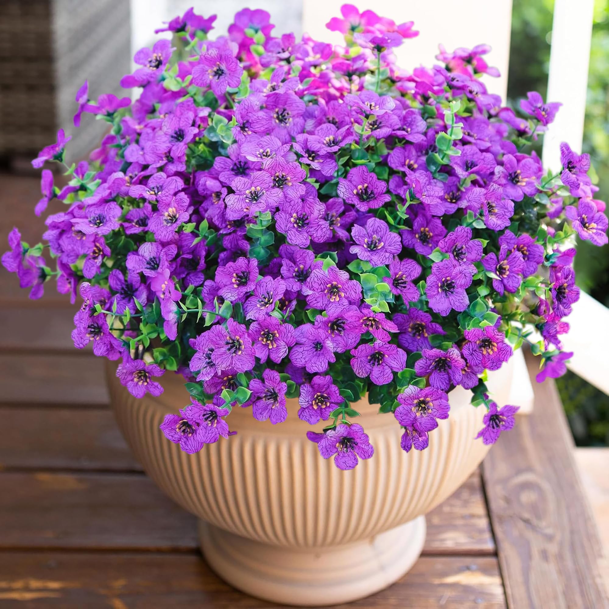 Artificial Flowers for Outdoor Indoor Garden Home Decoration, Faux Flower Daisy with Eucalyptus Leaves Fake Plants Greenery Boxwood Porch Patio, 12 Bundles (Mix Pink Red Purple Yellow)